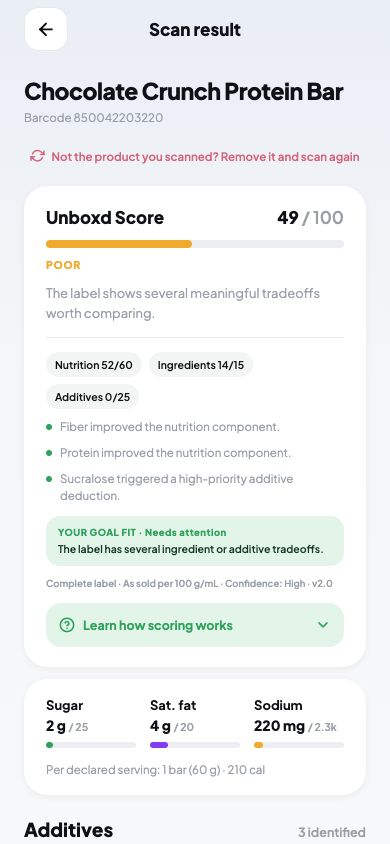 Unboxd AI product score and ingredient analysis